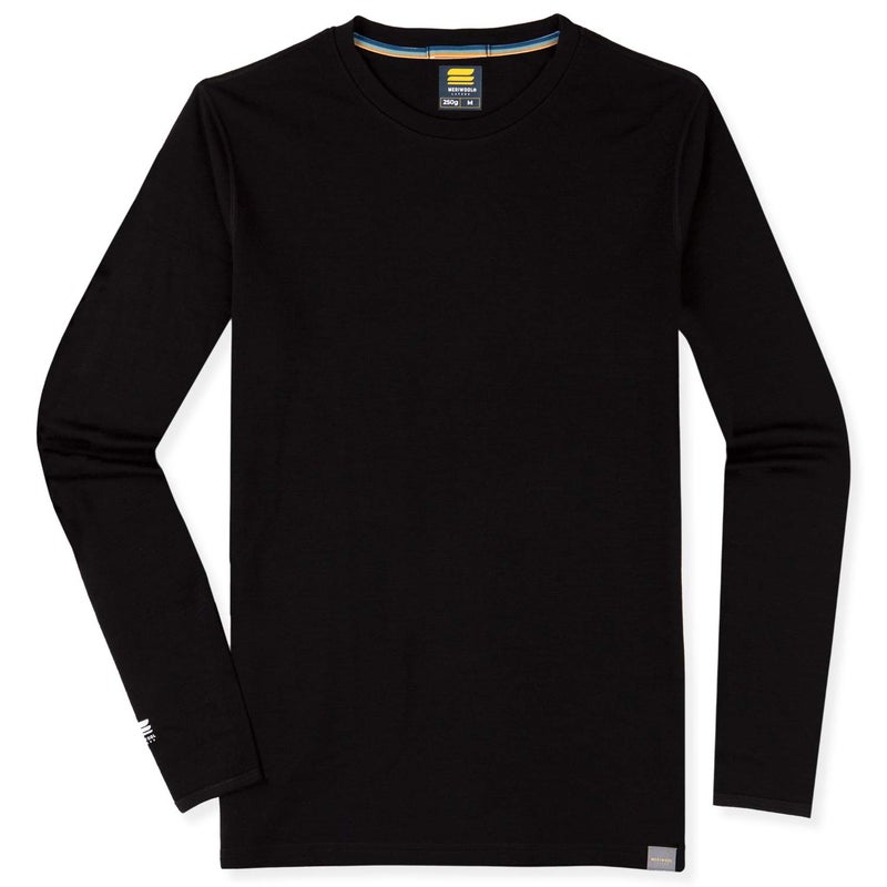 MERIWOOL Mens Base Layer - 100% Merino Wool Midweight Long Sleeve Thermal Shirt Black - Image 3